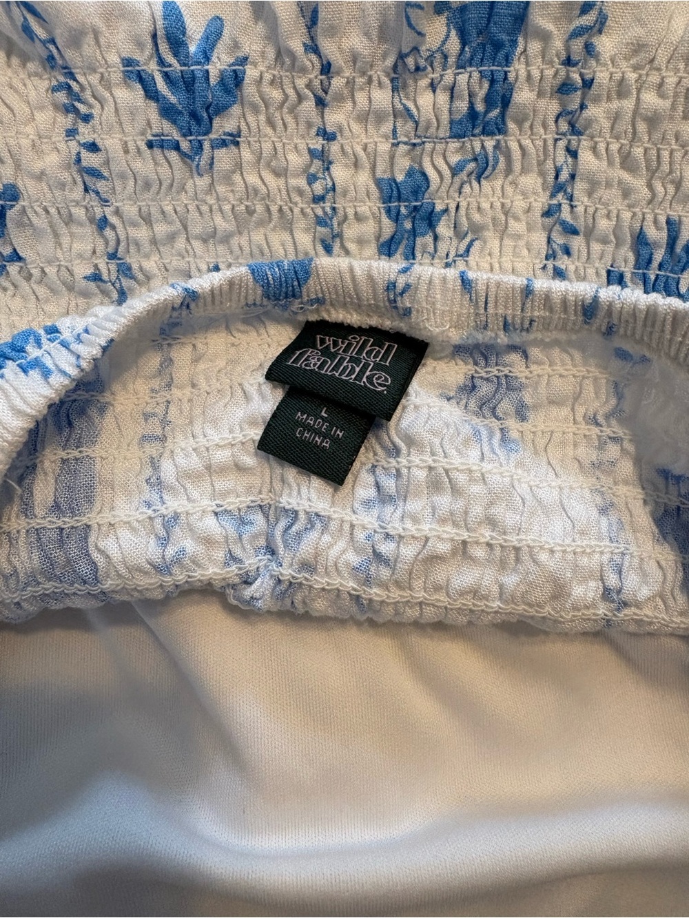 Wild Fable Blue White Strapless Linen Blend Peplum Blouse Size Large Coastal - Picture 4 of 6